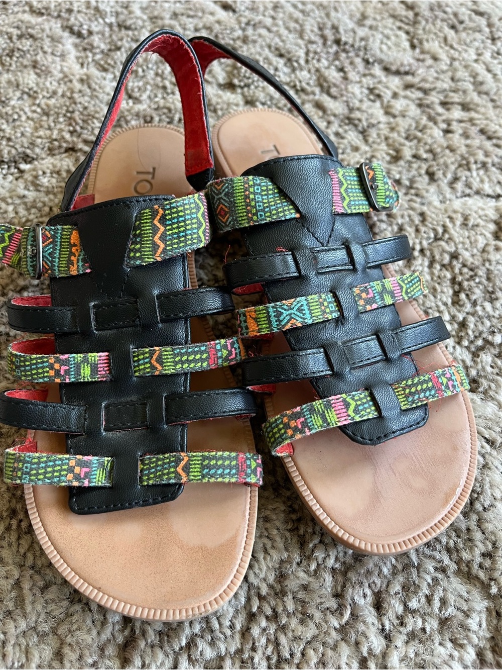 Toms Huarache Strappy Sandals with Multi-Color Tribal Print.